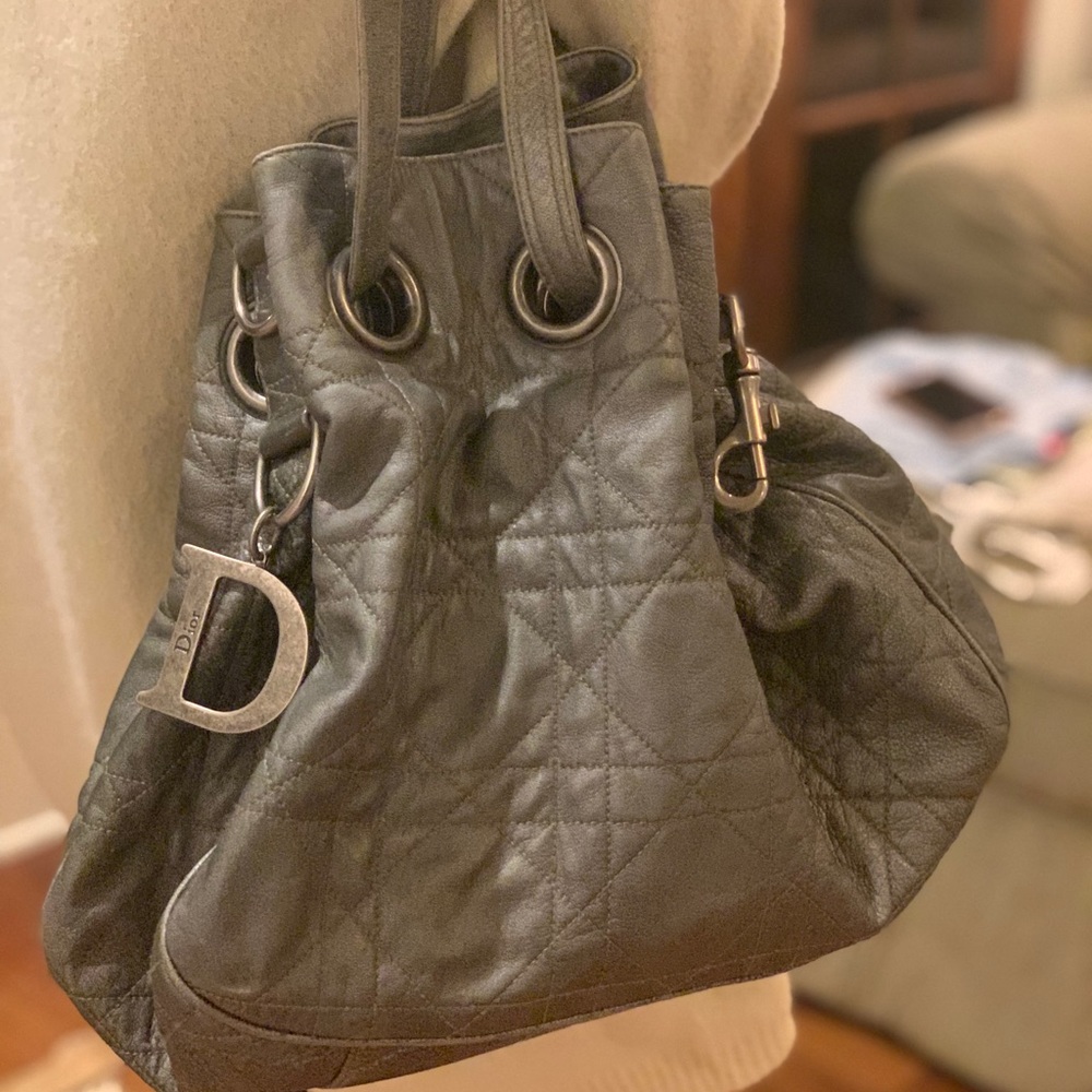 Silver / grey Dior scrunched purse